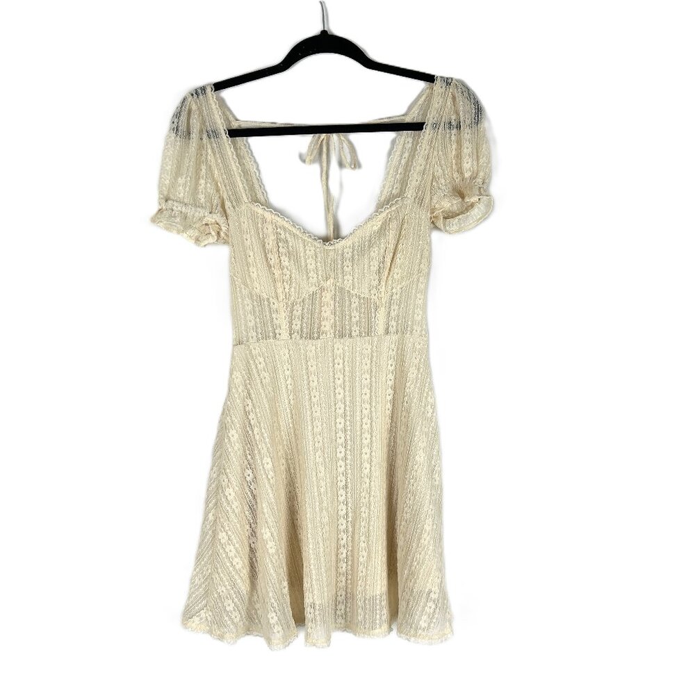 Urban Outfitters Roxie Lace Milkmaid Romantic Mini Dress Cream S
